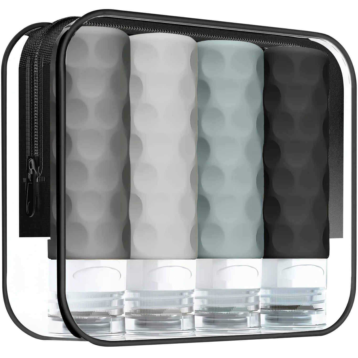 4Pcs Silicone Travel Bottles Set Leak Proof TSA Approved Squeeze Containers with Clear Toiletry Bag for Shampoo Lotion