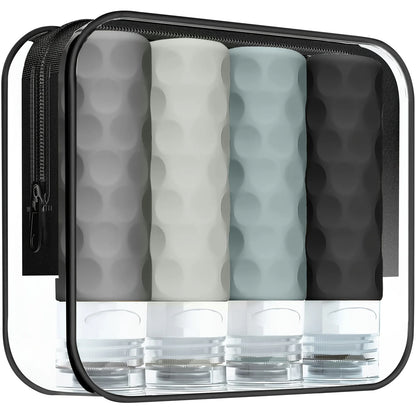 4Pcs Silicone Travel Bottles Set Leak Proof TSA Approved Squeeze Containers with Clear Toiletry Bag for Shampoo Lotion