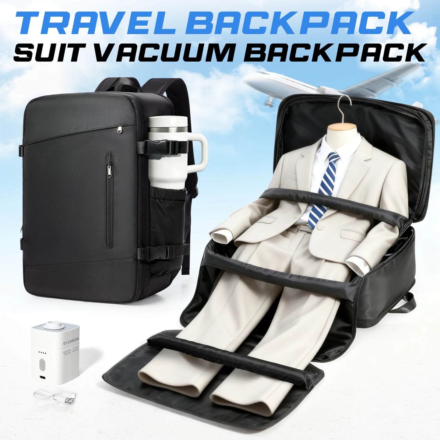 Men'S Backpack, Vacuum Compression Travel Backpack Men'S Suit Storage Backpack Multi Functional Large Capacity Business Work Bag