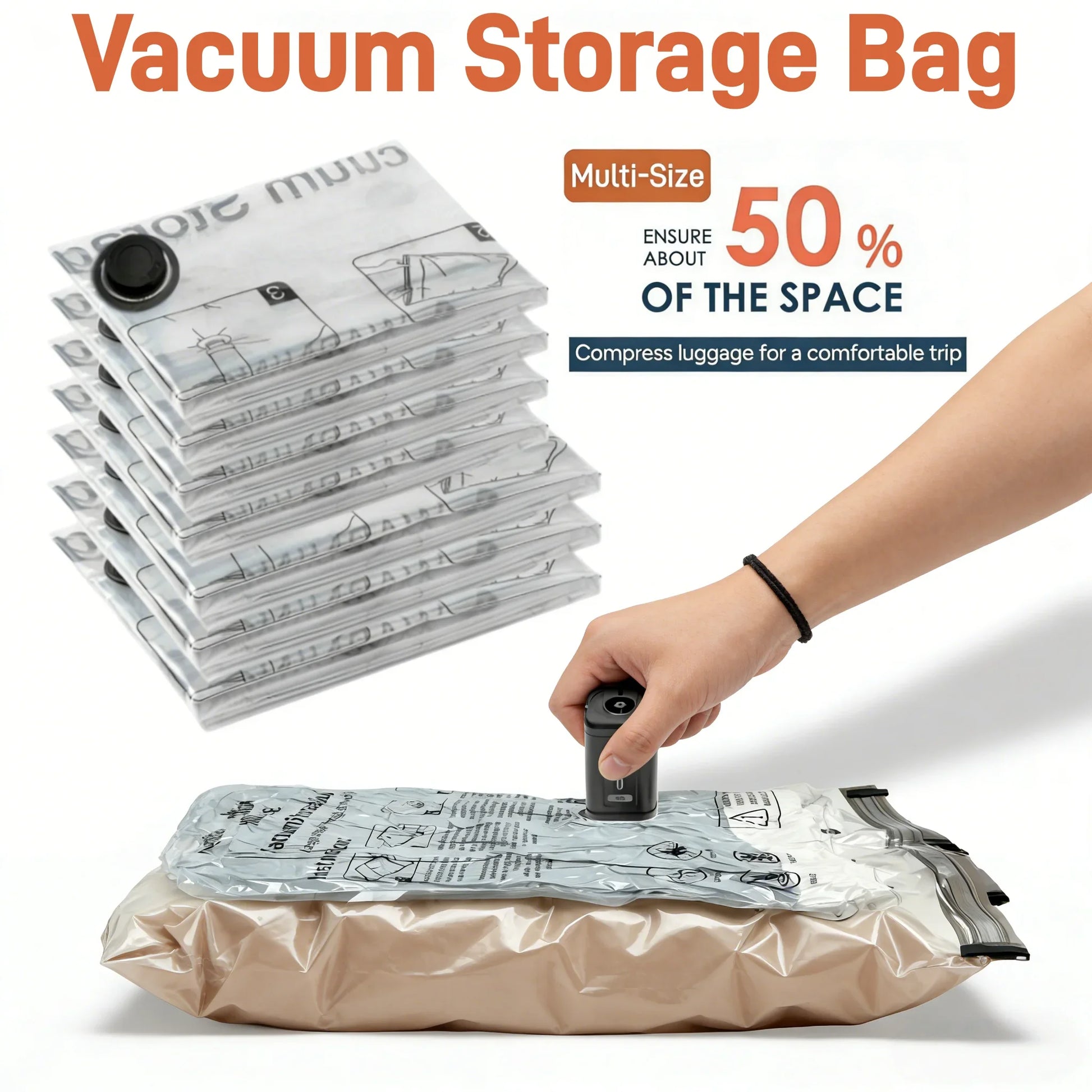 Vacuum Storage Bags for Clothes, Wardrobe Organizer Space Saver Compression Bag for Pillows Bedding, Travel Suitcases Essentials