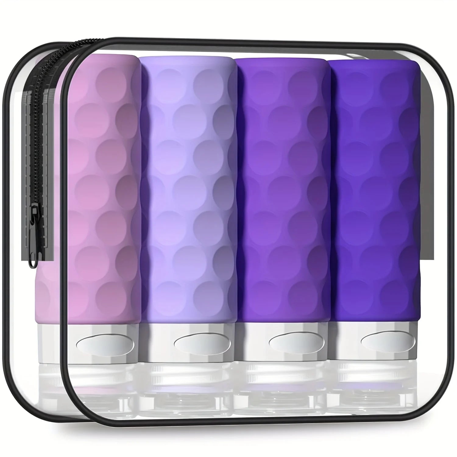 4Pcs Silicone Travel Bottles Set Leak Proof TSA Approved Squeeze Containers with Clear Toiletry Bag for Shampoo Lotion