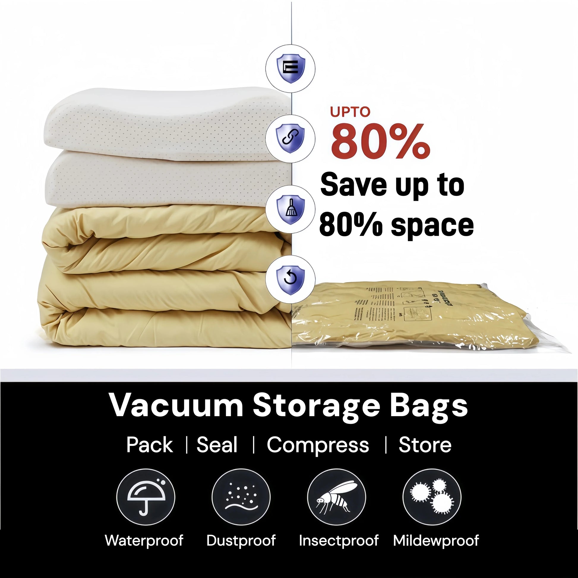 Vacuum Storage Bags for Clothes, Wardrobe Organizer Space Saver Compression Bag for Pillows Bedding, Travel Suitcases Essentials