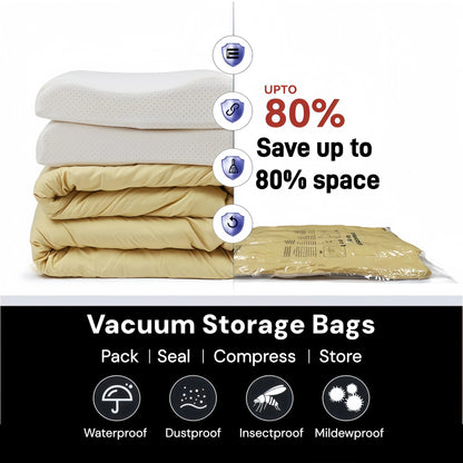 Vacuum Storage Bags for Clothes, Wardrobe Organizer Space Saver Compression Bag for Pillows Bedding, Travel Suitcases Essentials