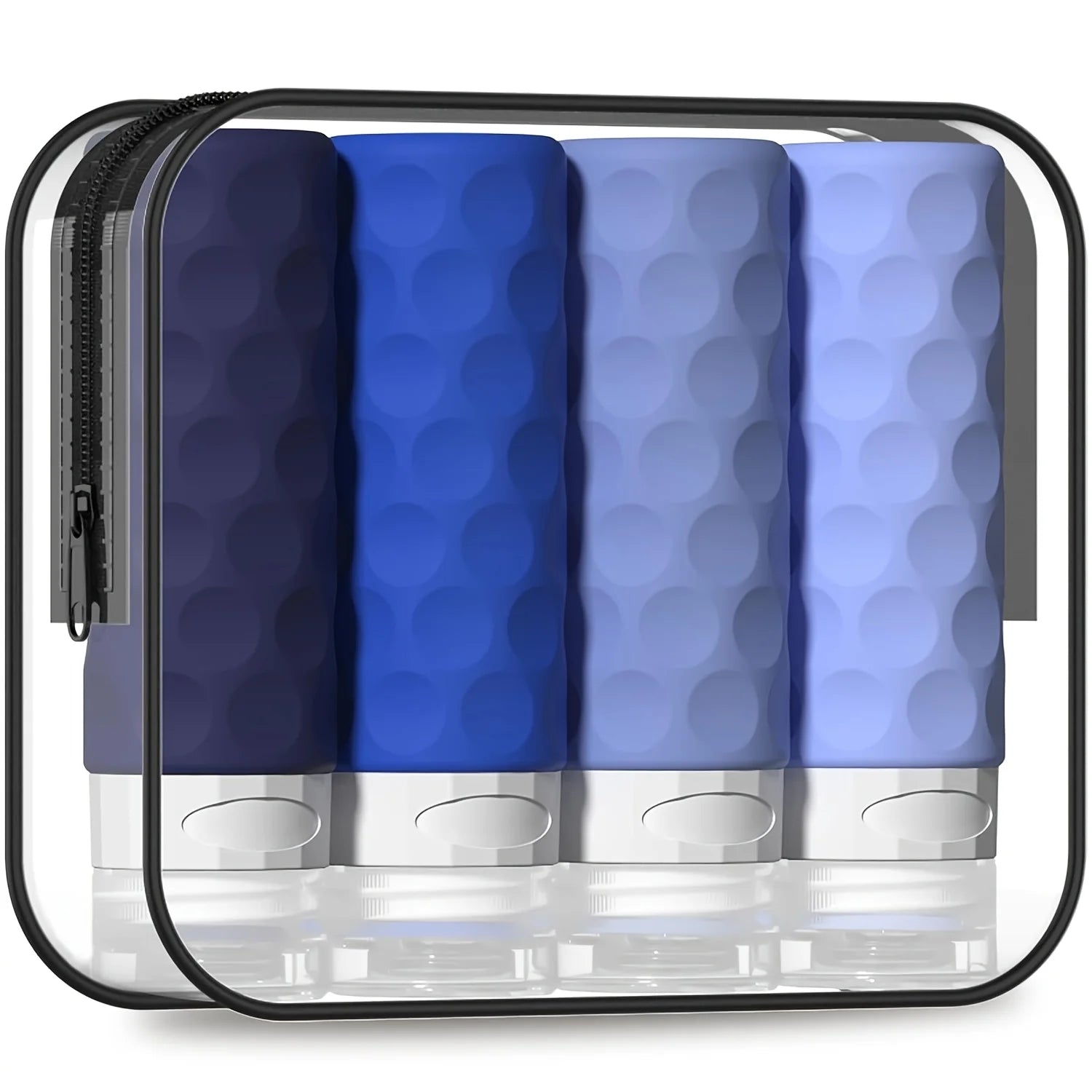 4Pcs Silicone Travel Bottles Set Leak Proof TSA Approved Squeeze Containers with Clear Toiletry Bag for Shampoo Lotion