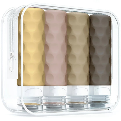4Pcs Silicone Travel Bottles Set Leak Proof TSA Approved Squeeze Containers with Clear Toiletry Bag for Shampoo Lotion