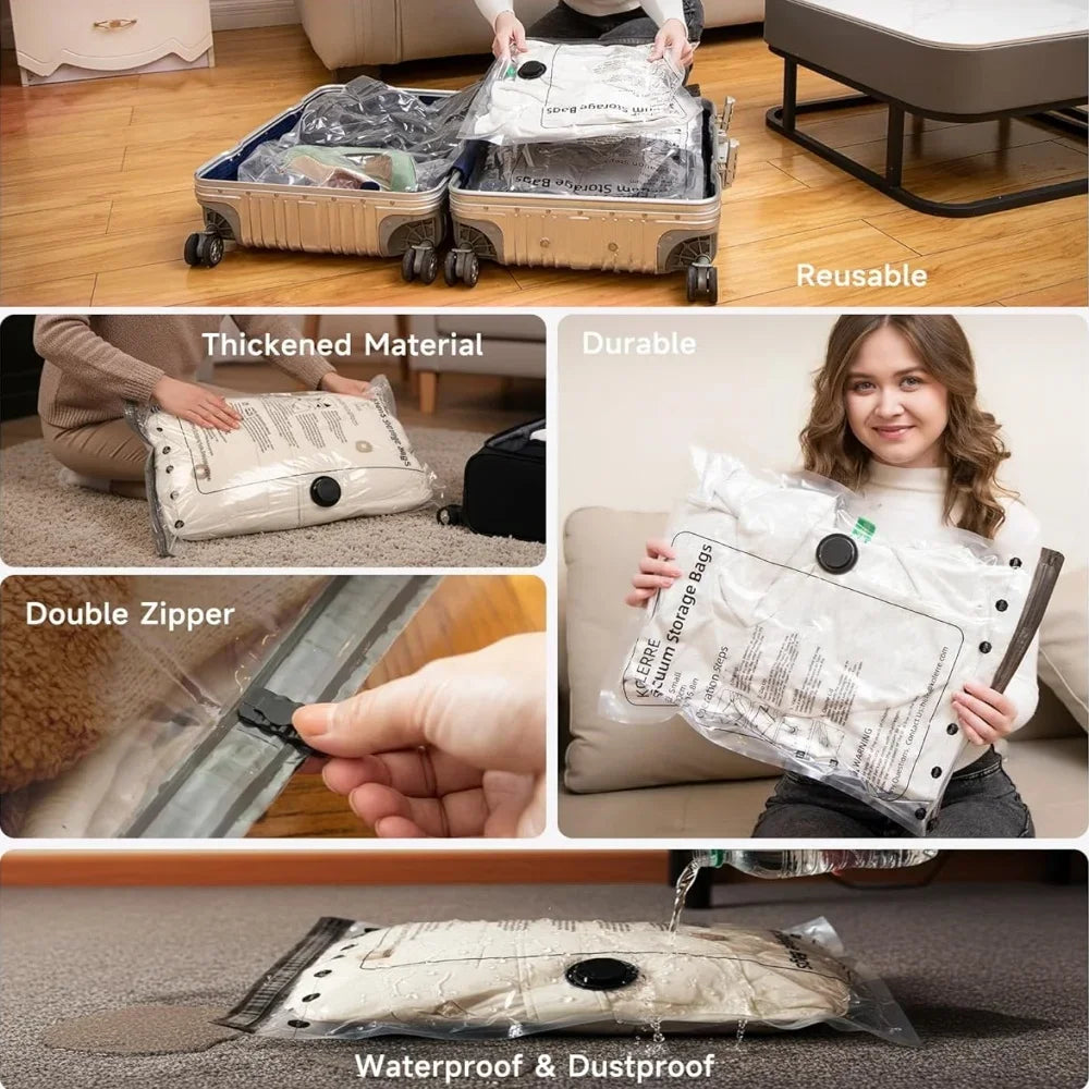 Vacuum Storage Bags for Clothes, Wardrobe Organizer Space Saver Compression Bag for Pillows Bedding, Travel Suitcases Essentials