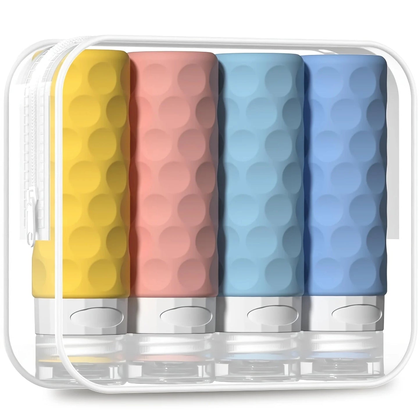 4Pcs Silicone Travel Bottles Set Leak Proof TSA Approved Squeeze Containers with Clear Toiletry Bag for Shampoo Lotion